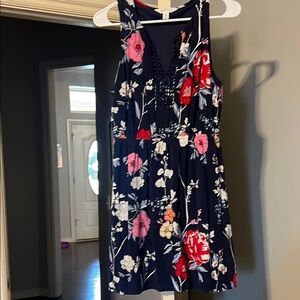 Floral Sleeveless Dress - Navy and Red